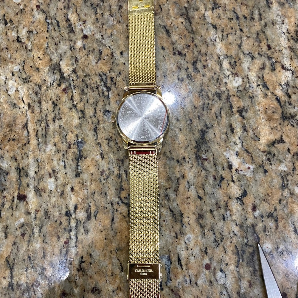 Geoffrey Beene Gold-Tone Mesh Bracelet Watch with Black Dial - Picture 5 of 7